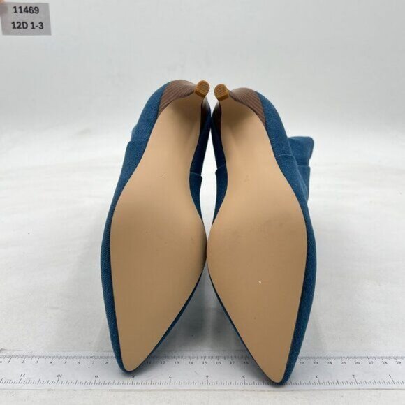 Blue Women Classic Kitten Heel Ankle Boots Pointed Toe Low Heels Wide Calf - Picture 6 of 7